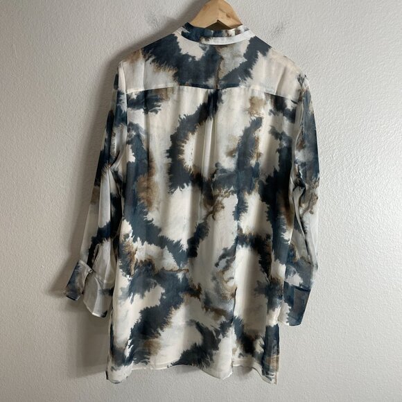 Chicos Womens 14 Tie dye High Low Tunic Top Button Up Blouse Shirt Long Sleeve - Picture 10 of 13